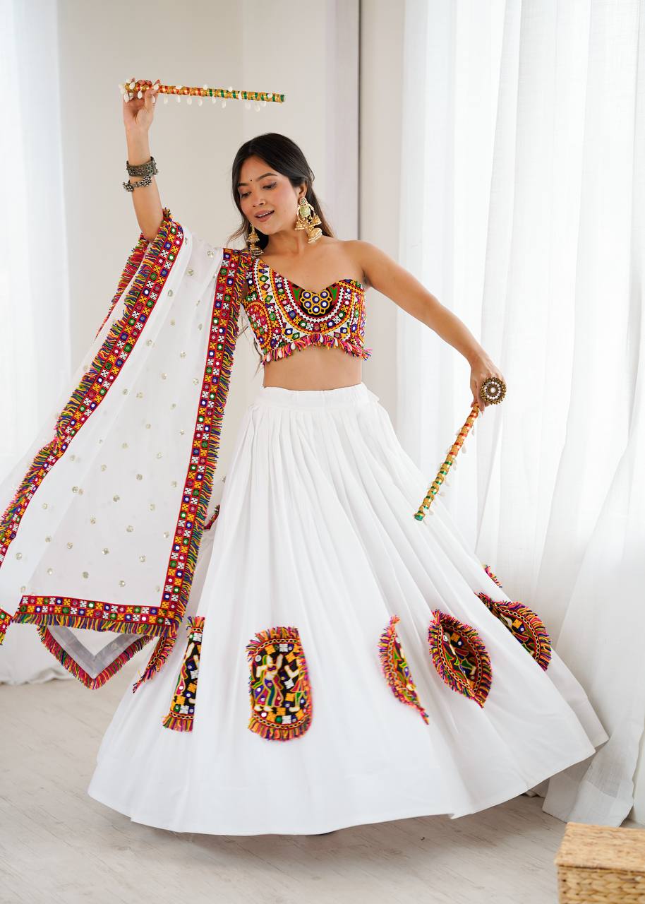 Heavy Rayon Lehenga Choli with Gamthi and Real Mirror Work